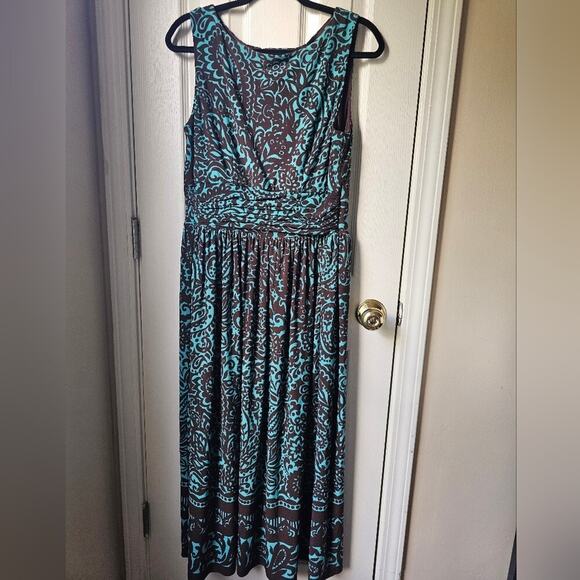 Vintage Midi Dress 12 Paisley Boho Hippie Slinky Retro Festival Comfort Brown - Picture 1 of 8